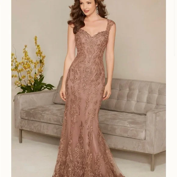 NWT MGNY 71314 Size 20 Mocha long dress with lace - Picture 5 of 5